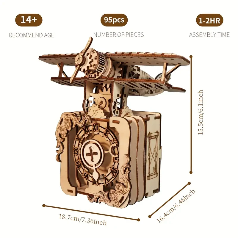 3D Wooden Airplane Puzzle Music Box
