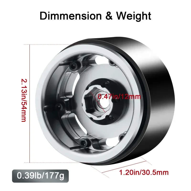 Dashrc 1.9 Beadlock Wheel Rim, 177G Heavy Aluminum Alloy Beadlock Wheels Designed for 1/10 RC Crawler SCX10 TRX4 TRX6 VS4-10 GEN7 GEN8 Enhancements