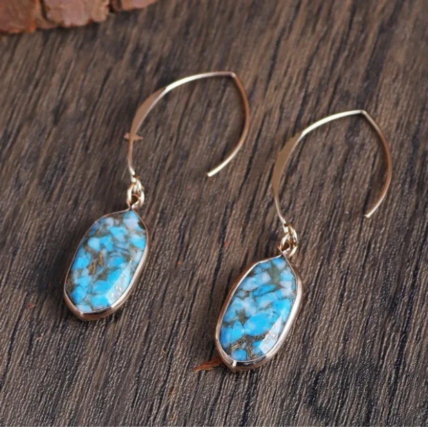 Fashion Turquoise Oval Edging Copper Earrings