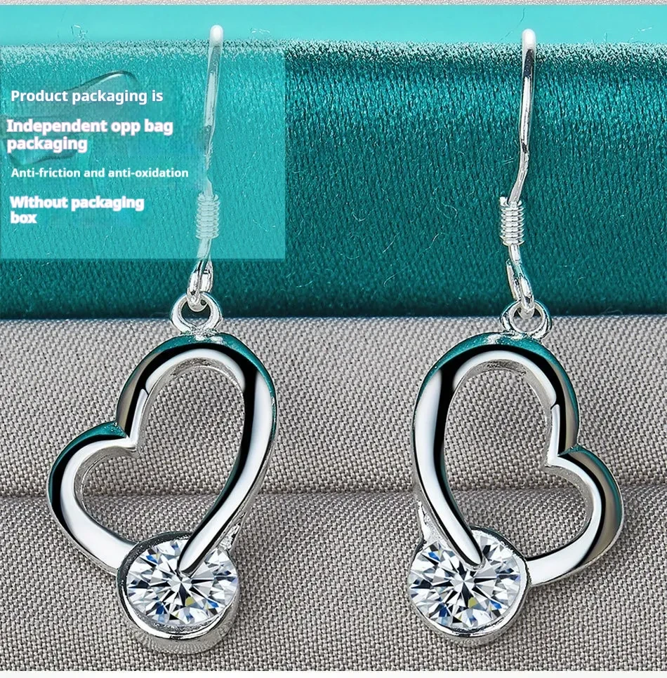 Silver Jewelry Loving Heart Zircon Female Earrings