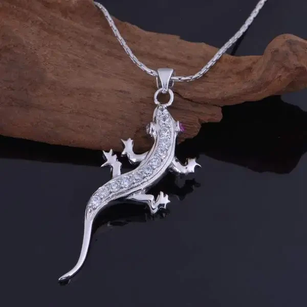 18K White Gold Plated Gecko Pendant