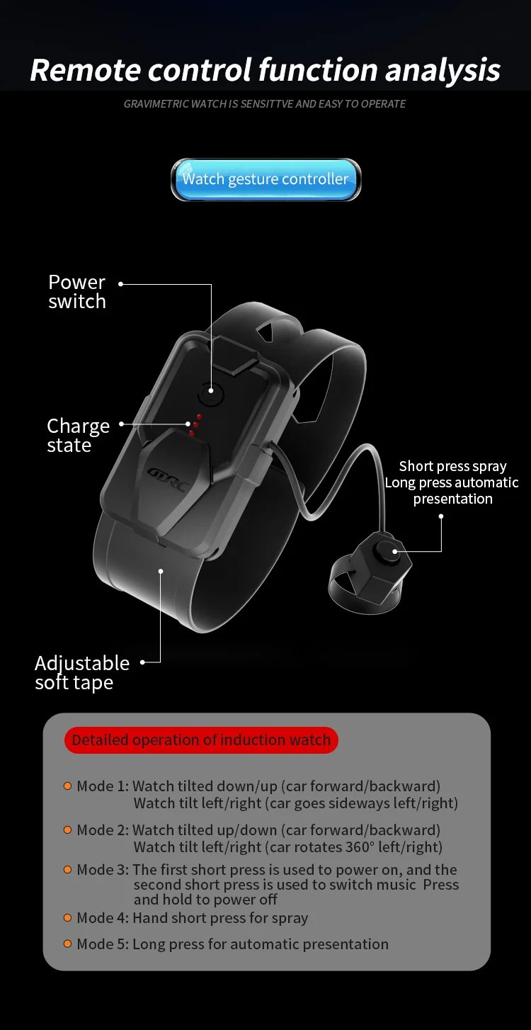 F1 RC Car Gift for Children  Remote Control Drift Car with Gesture Control, Spray Stunt Features,