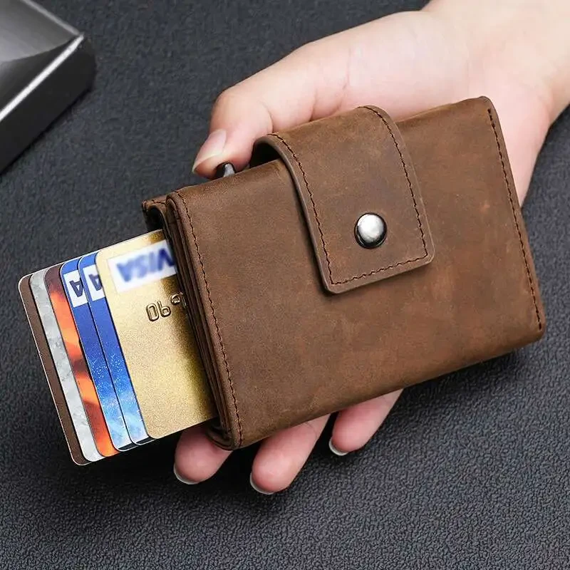 Vintage Golden-Tone Crazy Horse Leather Men's Wallet