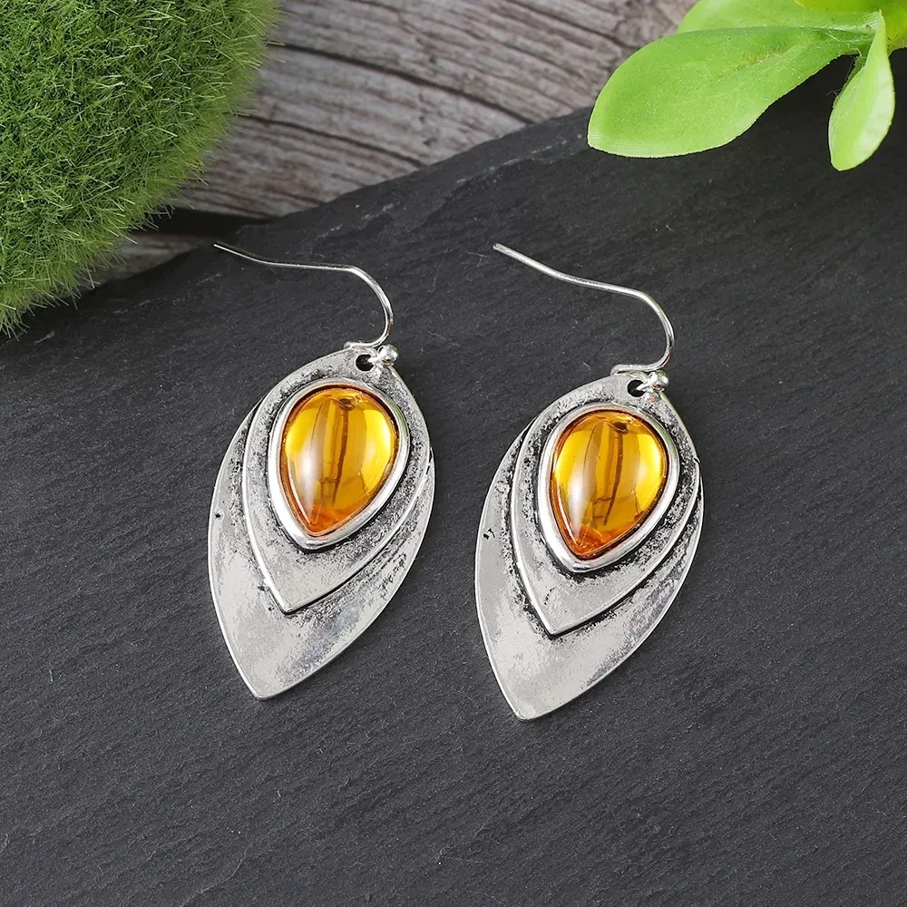 Green Leaf Water Drop Simple Trendy Earrings Bohemian Style