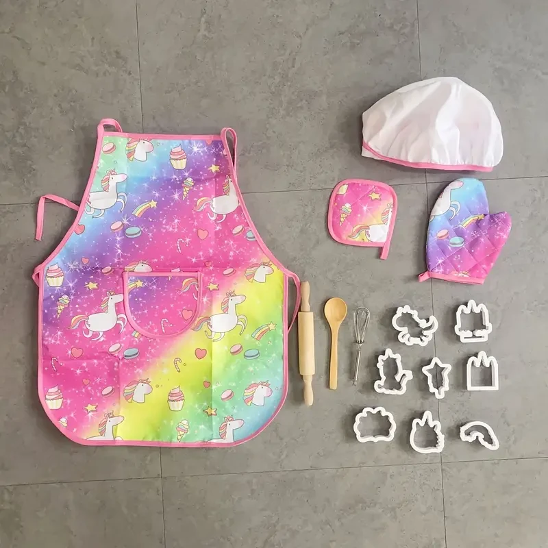 Unicorn Apron Set with Gloves, Chef Hat, and Baking Tools