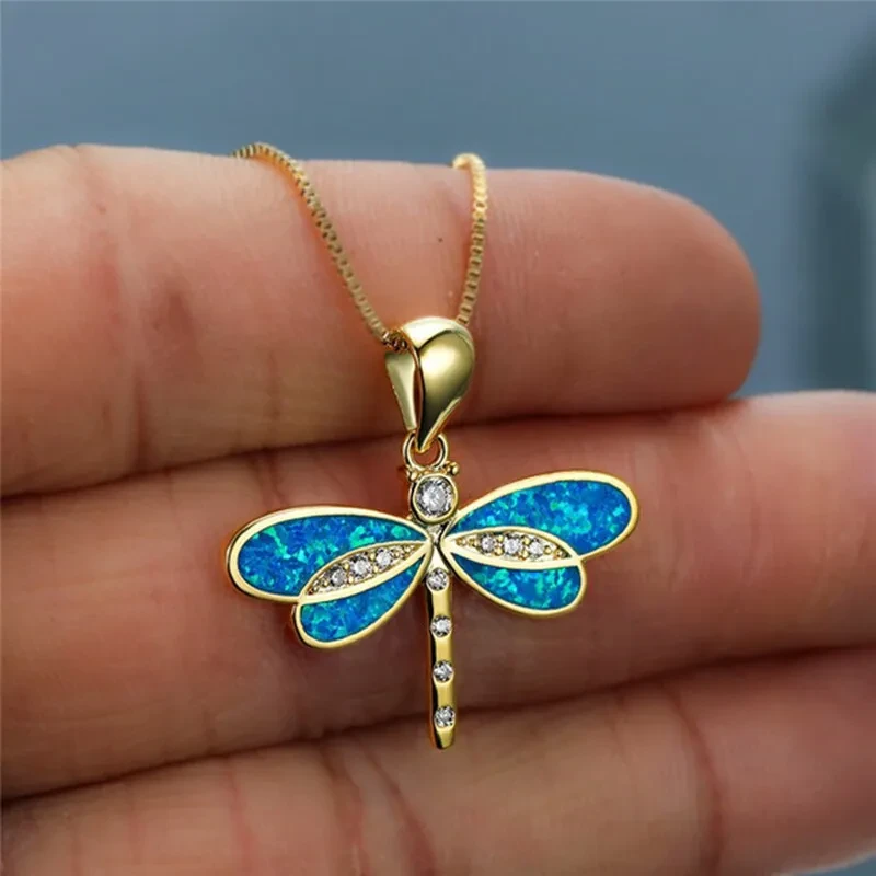 Simulated Opal Dragonfly Ladies' Pendant Necklace