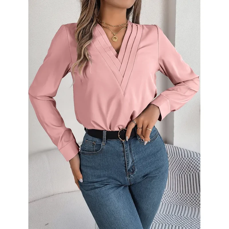 Fashion V-Neck Long Sleeve Shirt Women's Clothing