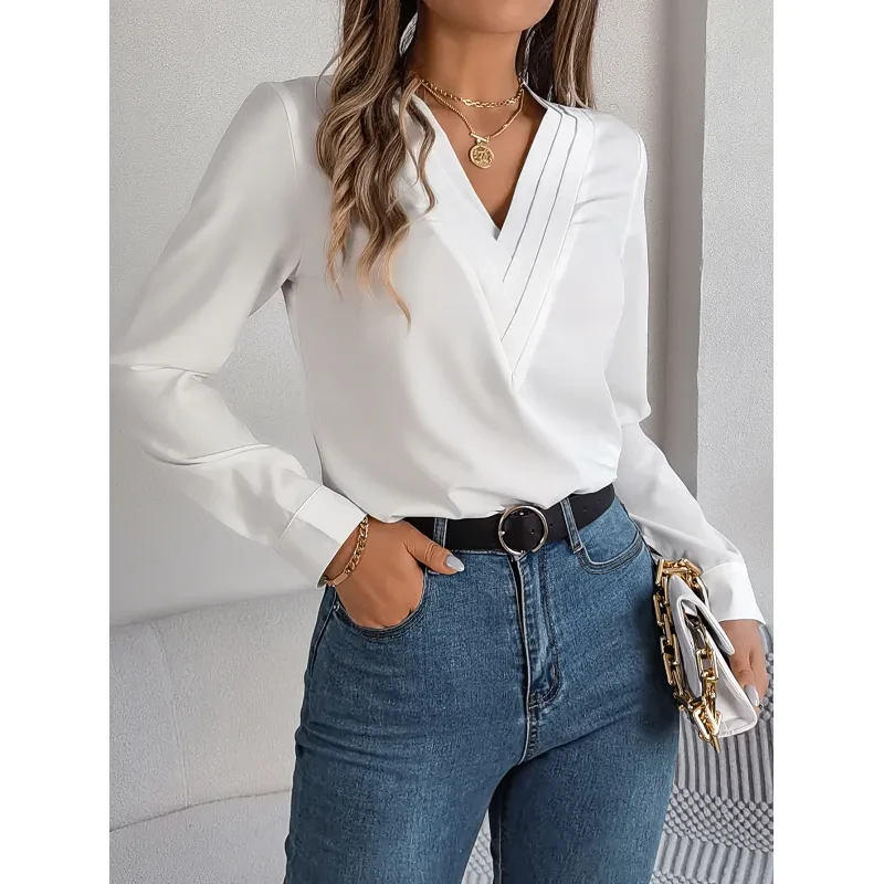 Fashion V-Neck Long Sleeve Shirt Women's Clothing