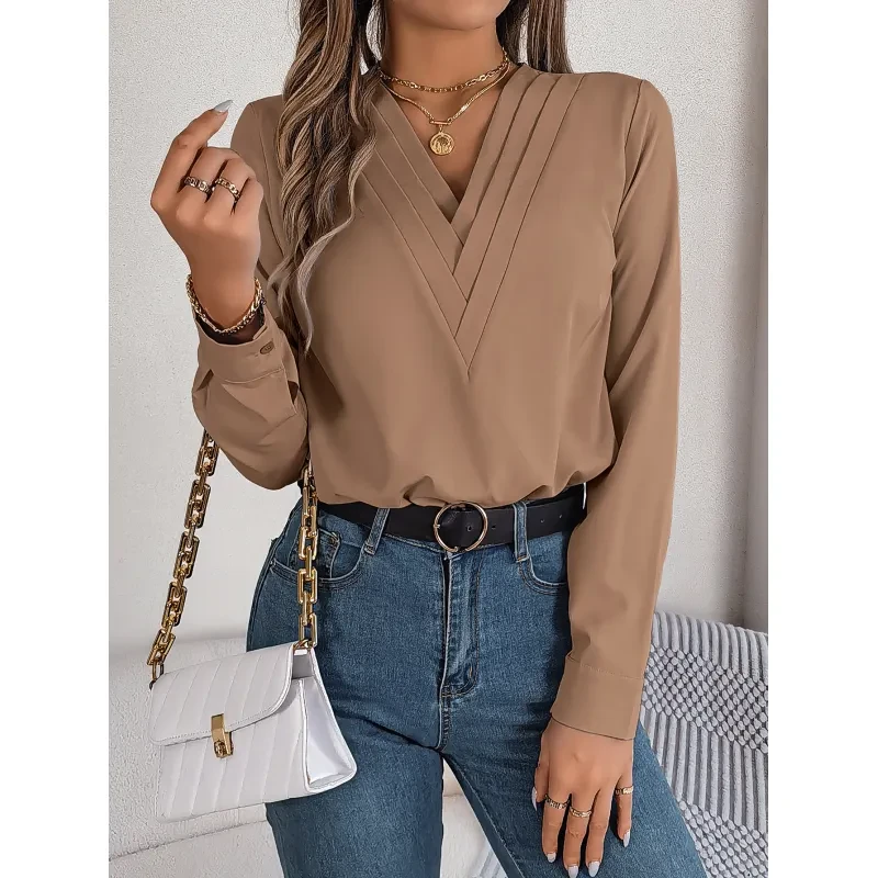 Fashion V-Neck Long Sleeve Shirt Women's Clothing
