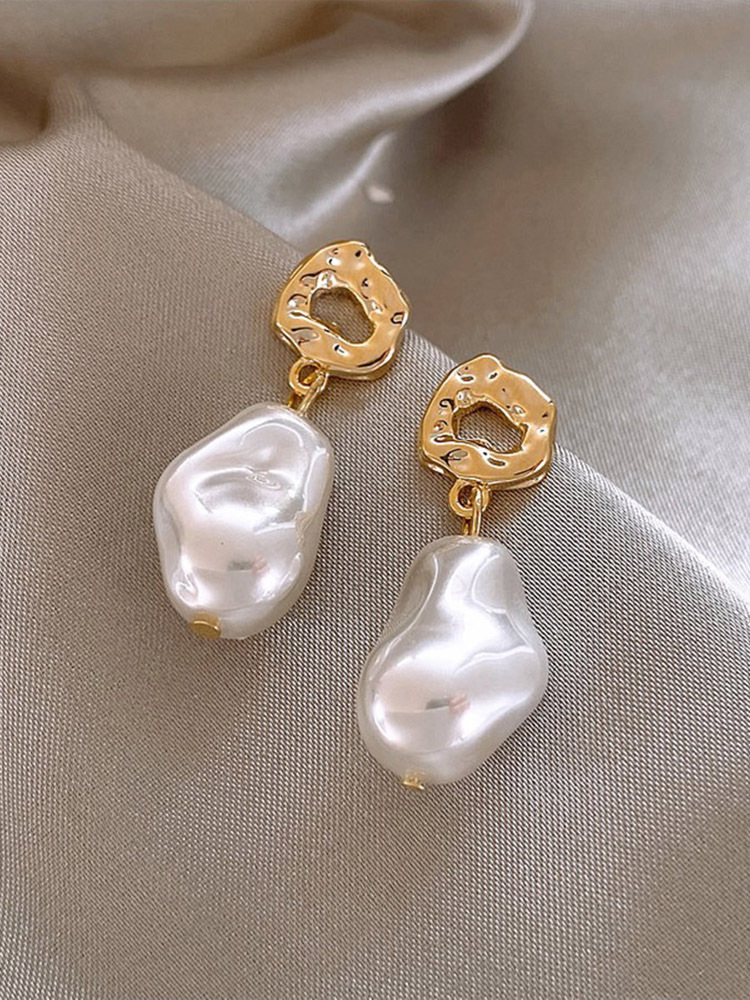 New Trendy Elegant Pendant 925 Silver Needle French Baroque Artificial Pearl Earrings Women