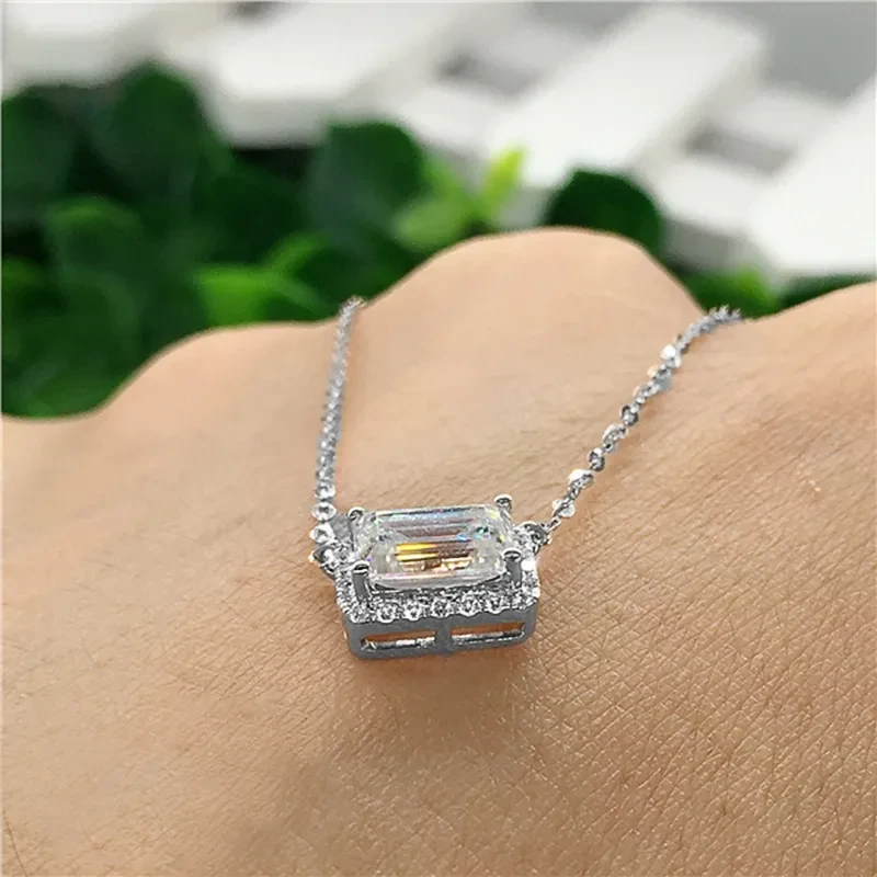 Square Zircon Pendant Necklace For Women