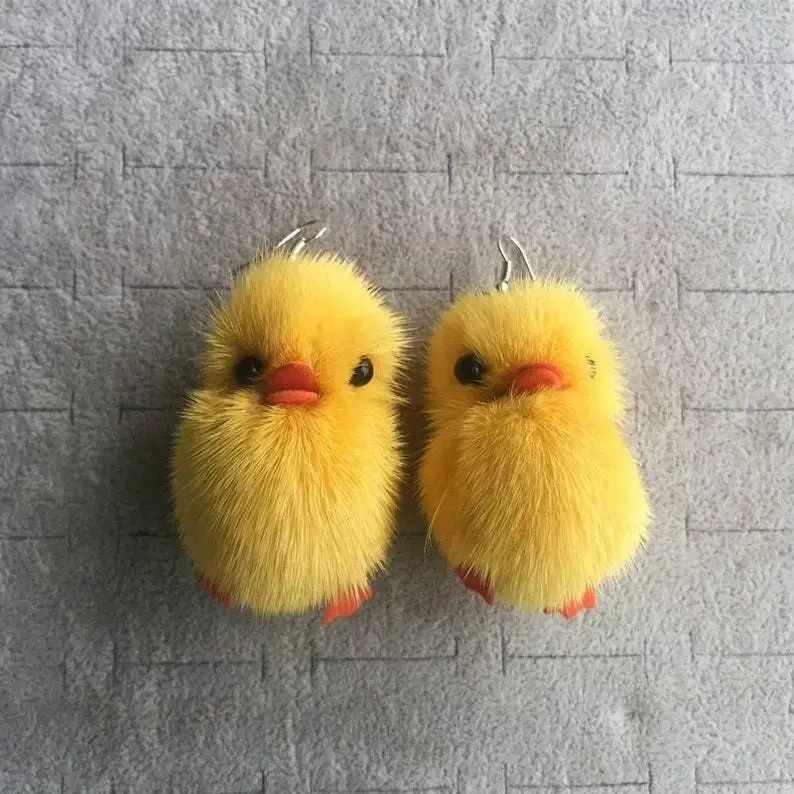 Mink Hair Little Duck Pendant Earrings