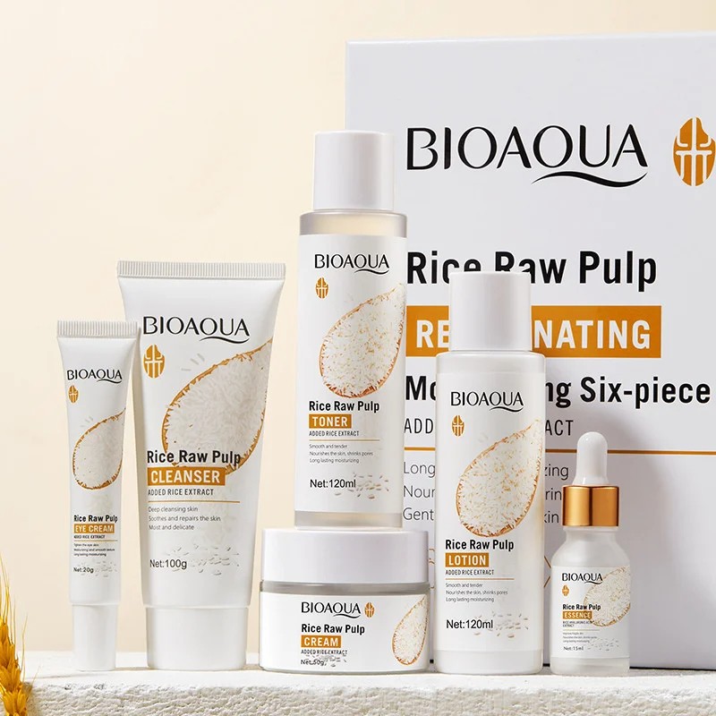 BIOAOUA Original Milk Series Six-Piece Face Care Set  Hydrating Cleanser, Toner, Serum