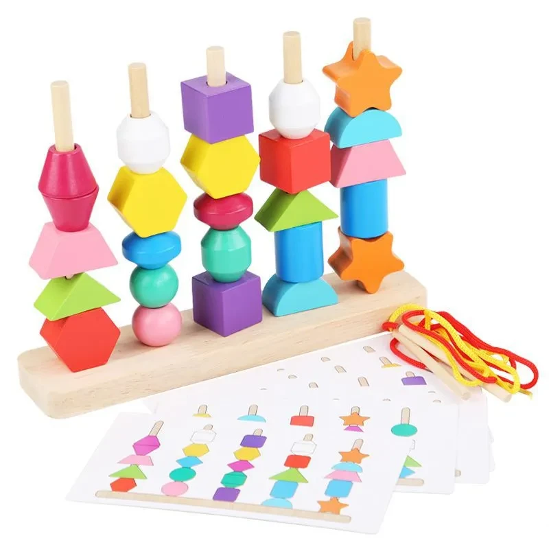 Geometric Shape Pole Sets String Strings Matching Blocks For Early Childhood Education