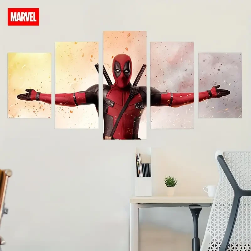 5pcs Marvel Deadpool Canvas Art Set - Frameless Cartoon Wall Decor