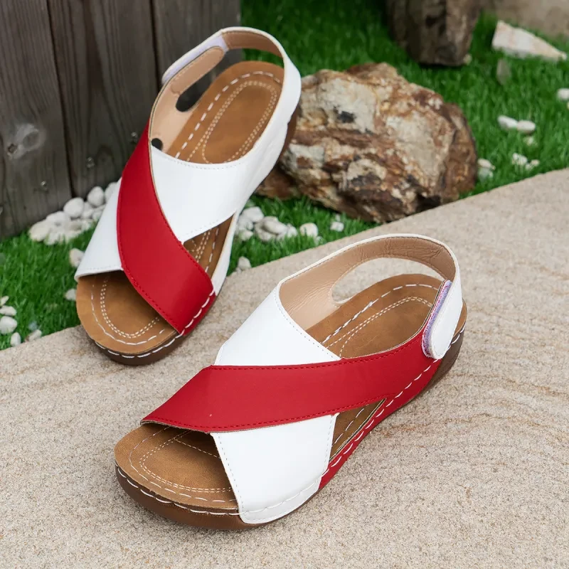Summer Wedges Sandals With Colorblock Cross-strap Shoes For Women