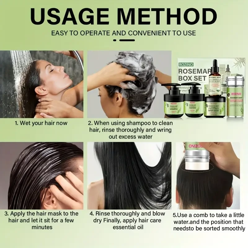 The gift box contains shampoo, conditioner, hair mask, hair oil, and hair wax stick