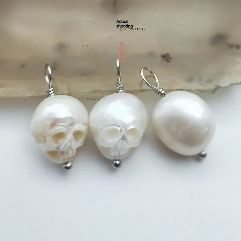 Silver Plated Vintage Freshwater Skull Pendant For Women