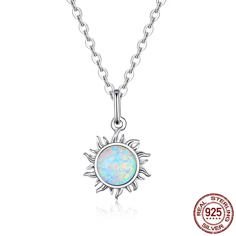Sterling Silver S925 Ladies Necklace Sun Platinum Plated
