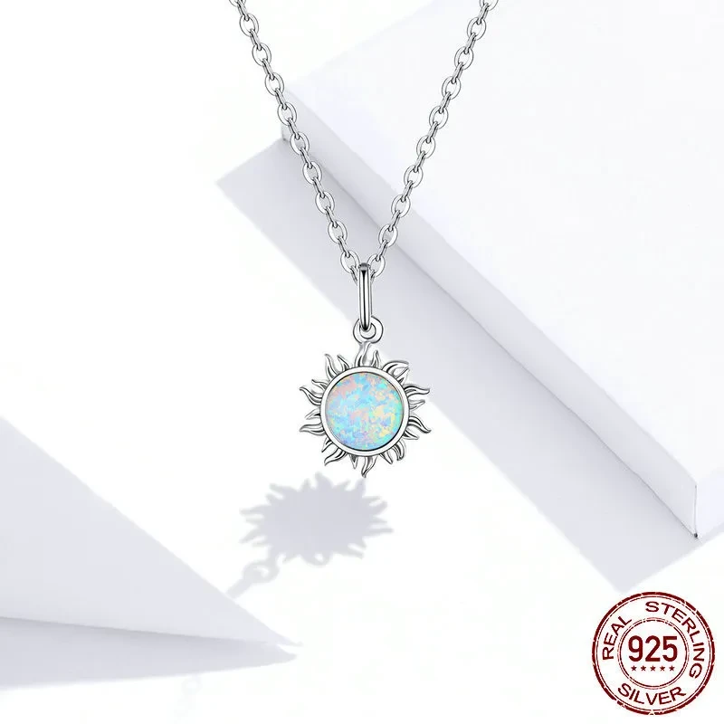 Sterling Silver S925 Ladies Necklace Sun Platinum Plated