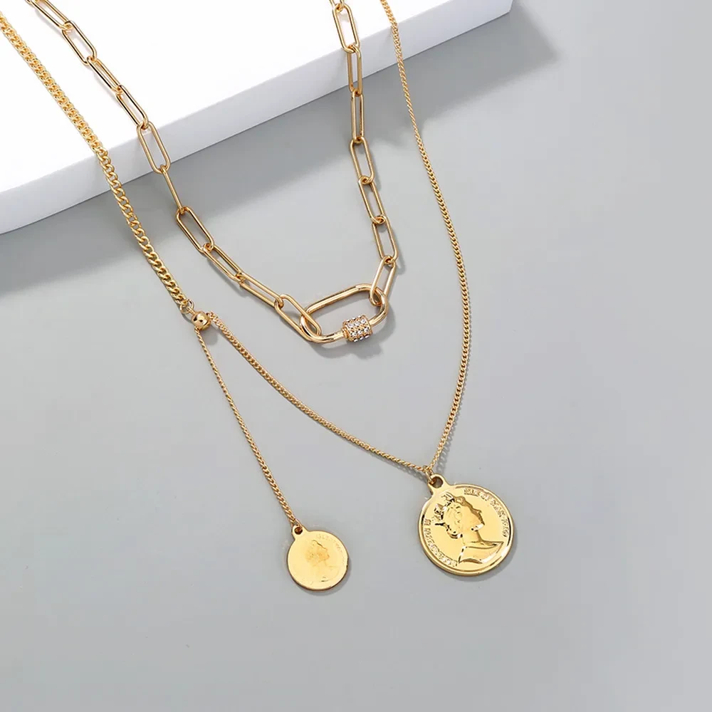 Round Brand Retro Trend Safety Buckle Lattice Necklace