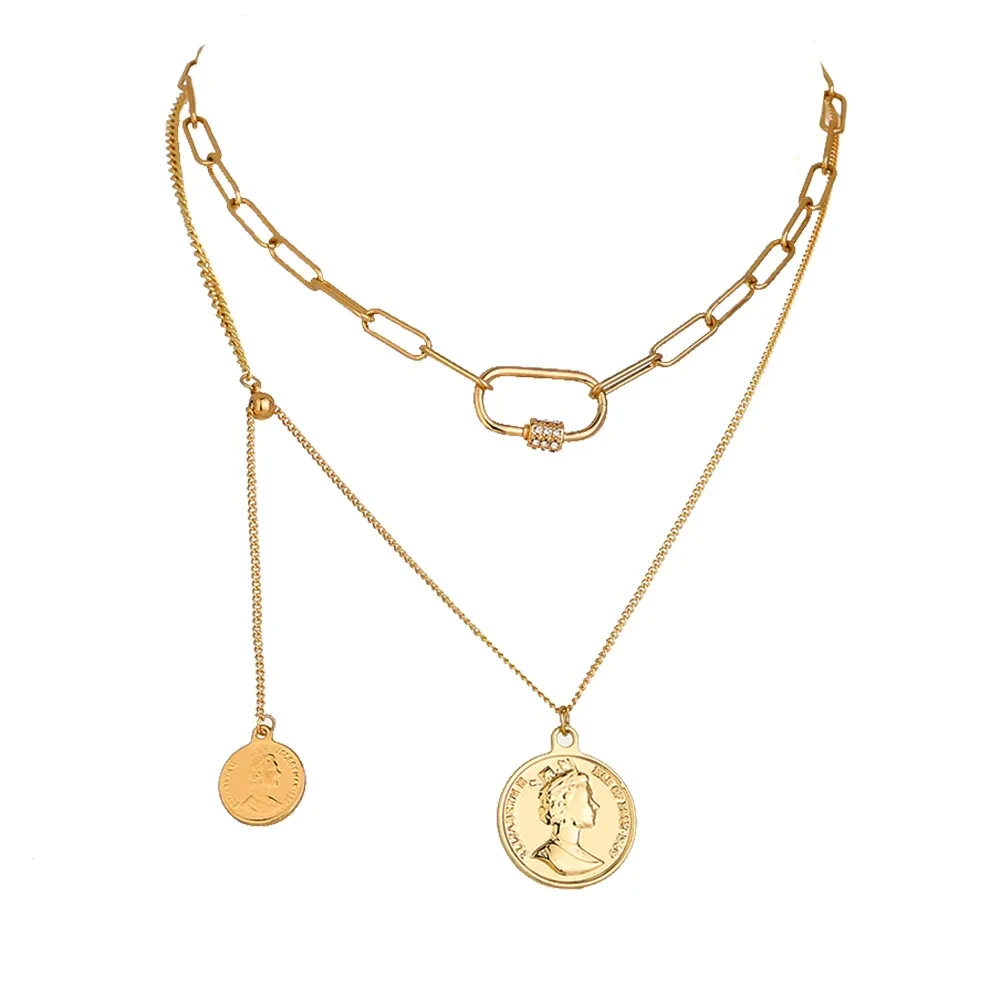 Round Brand Retro Trend Safety Buckle Lattice Necklace