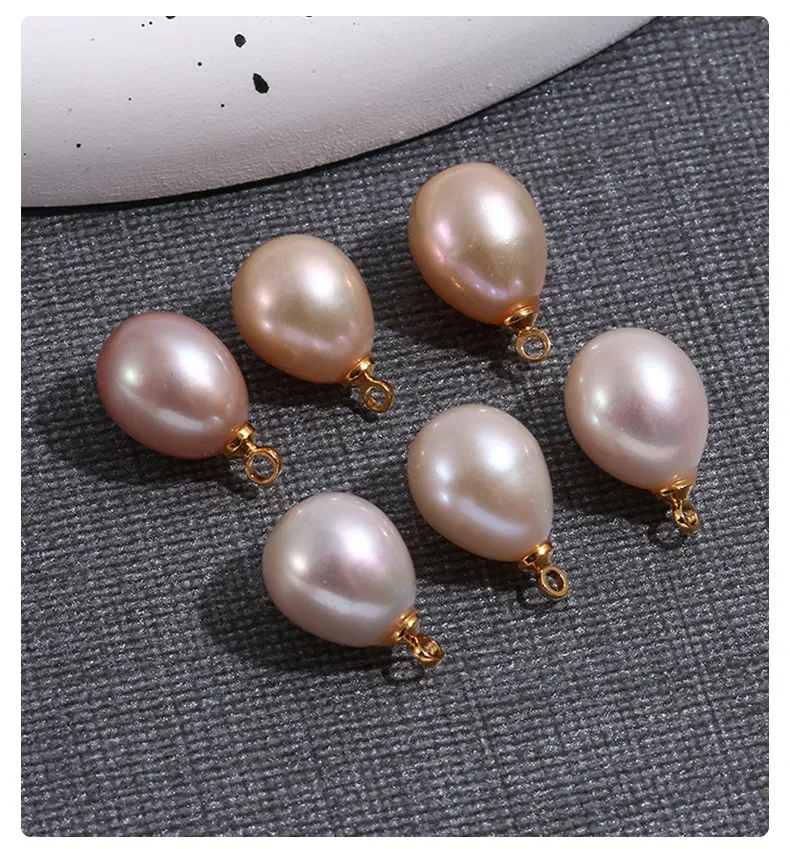 Natural Freshwater Pearl Half Hole Bead Strong Light Rice-shaped Pearl Pendant Parts