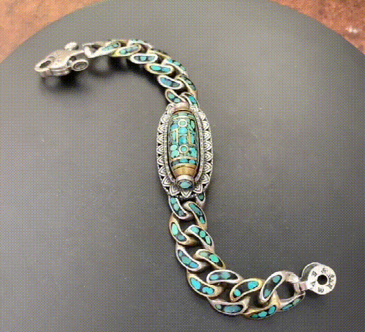 Turquoise Six-character Mantra Nine-eyed Dzi Bead Bracelet