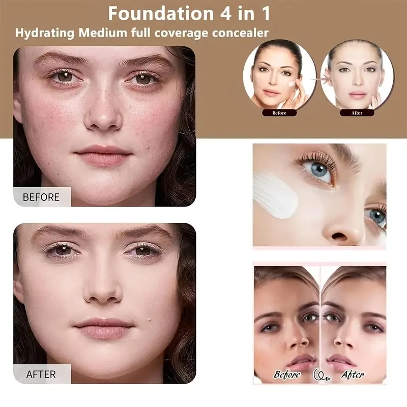 2-Pack Laiistry 4-in-1 Liquid Foundation, Concealer, Long-Lasting Full Coverage