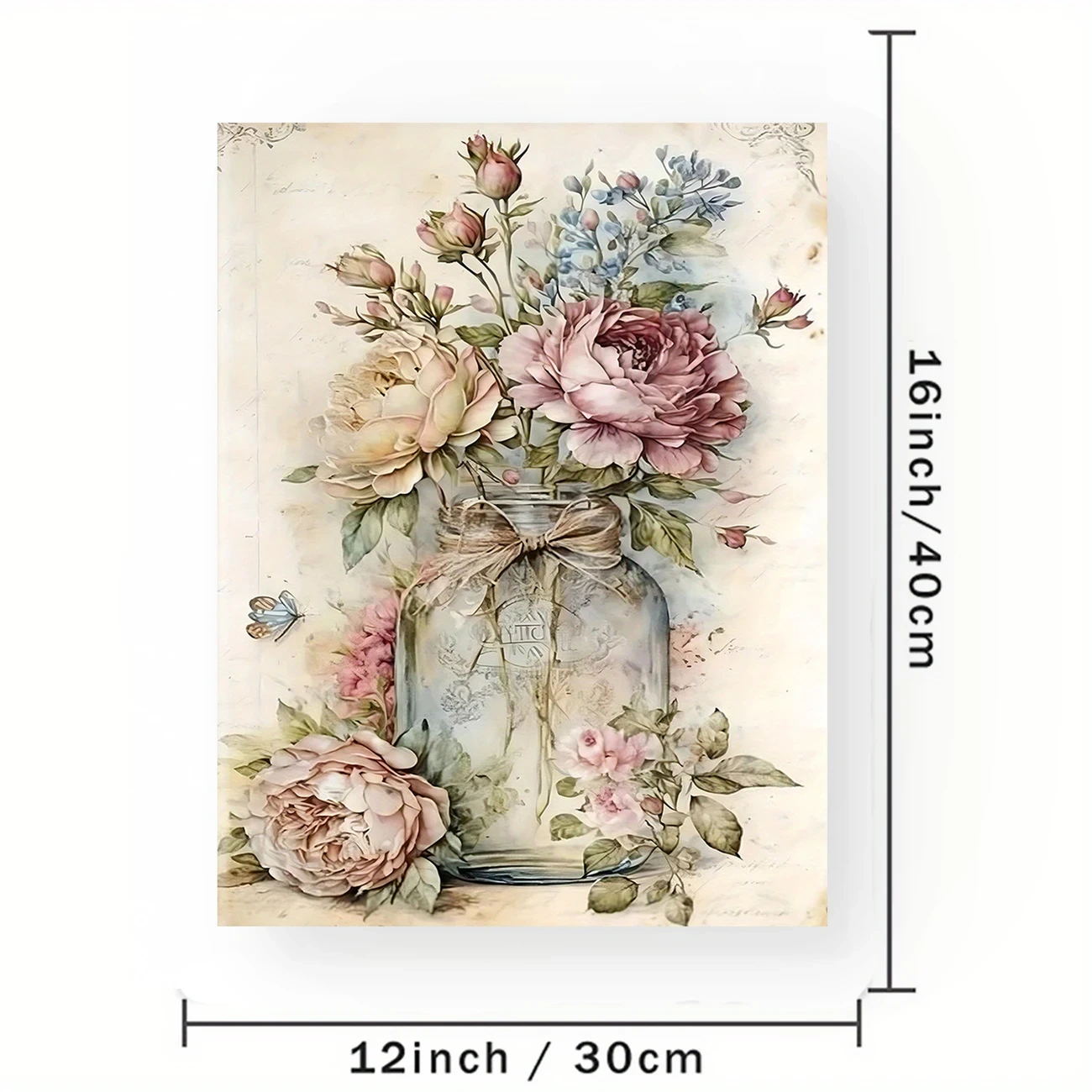 1pc Rustic Floral Canvas Art Print, "Bottle of Flowers" Frameless Wall Decor, 12x16 inches, Creative Artwork for Home, Bedroom, Kitchen, Living Room, Bathroom, Office,