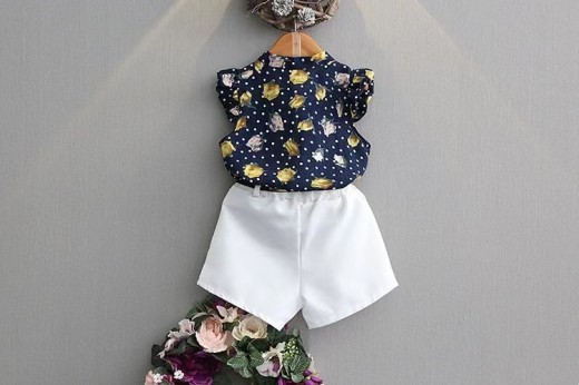 Girls Chiffon Sleeveless Flower Printed Two-piece Suit