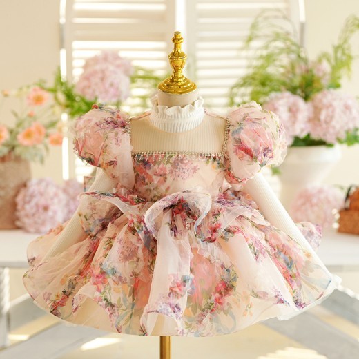 Children's Bubble Sleeve Floral Dress