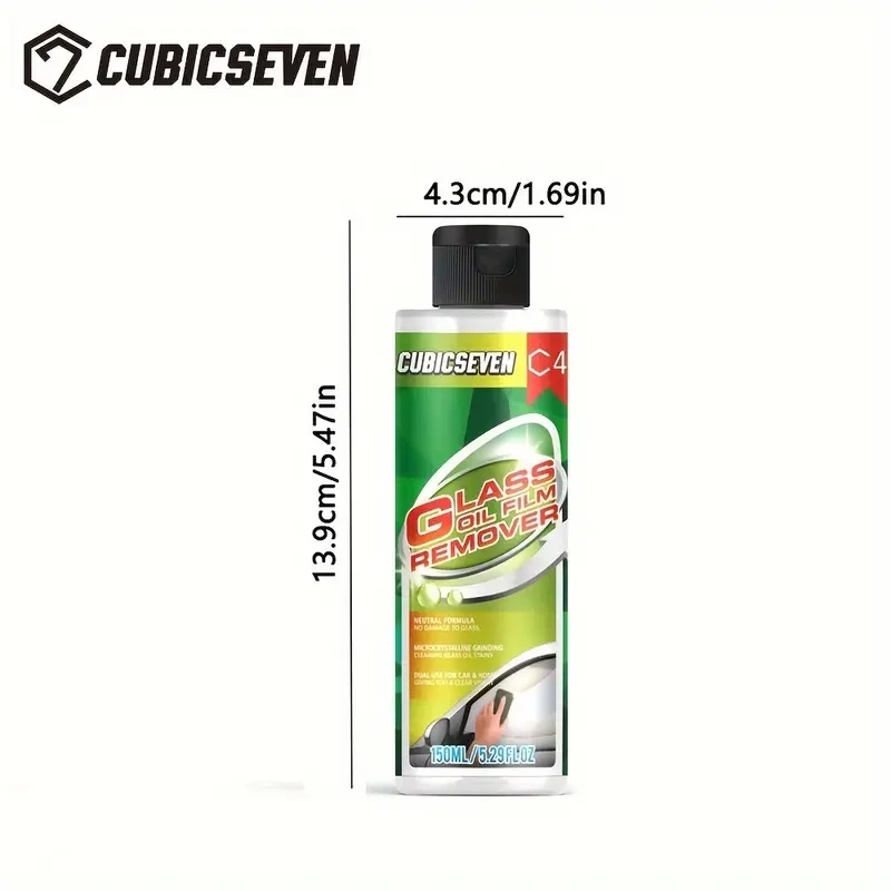 Cubic Seven Glass Oil Film Remover - Effectively Cleans Car Glass & Clears Sight