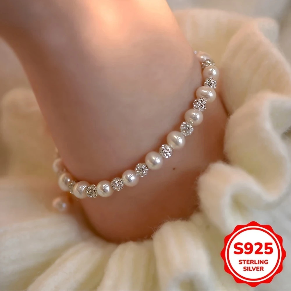 Elegant S925 Sterling Silver Pearl Zirconia Bracelet for Gift - Stylish and Timeless Jewelry Accessory for Women