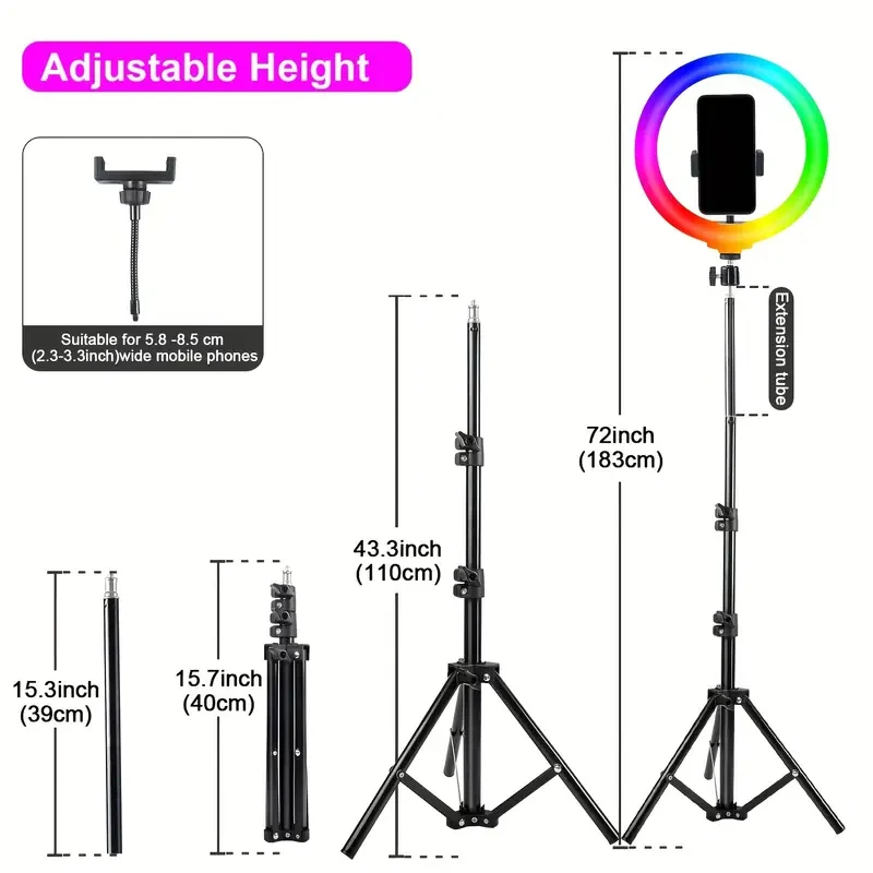 ZOMEI 12" RGB Ring Light Kit with 43.3" Tripod & 15.3" Extension Rod