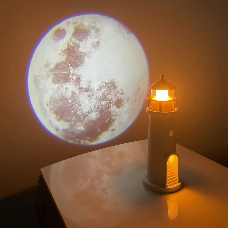 lighthouse night light with a clear moon projection image