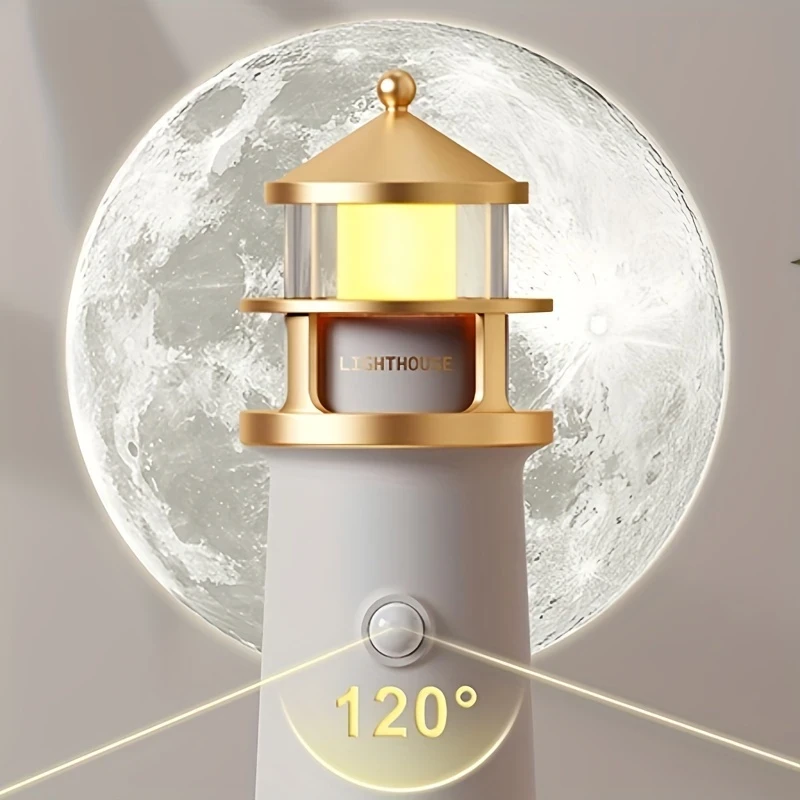 lighthouse night light with a clear moon projection image