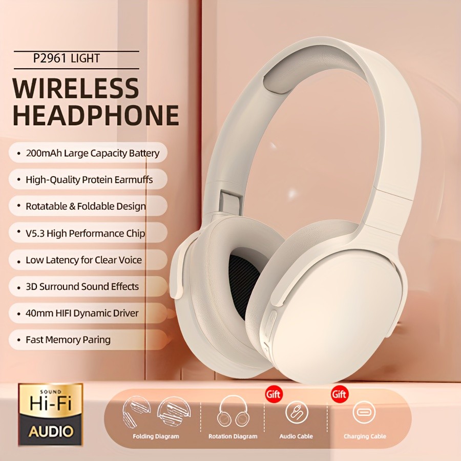 New Wireless Headset Headphone Stereo Noise Cancelling, Long Battery Life, E-sports Gaming Headset, Foldable Headphones Perfect Gift for Friends