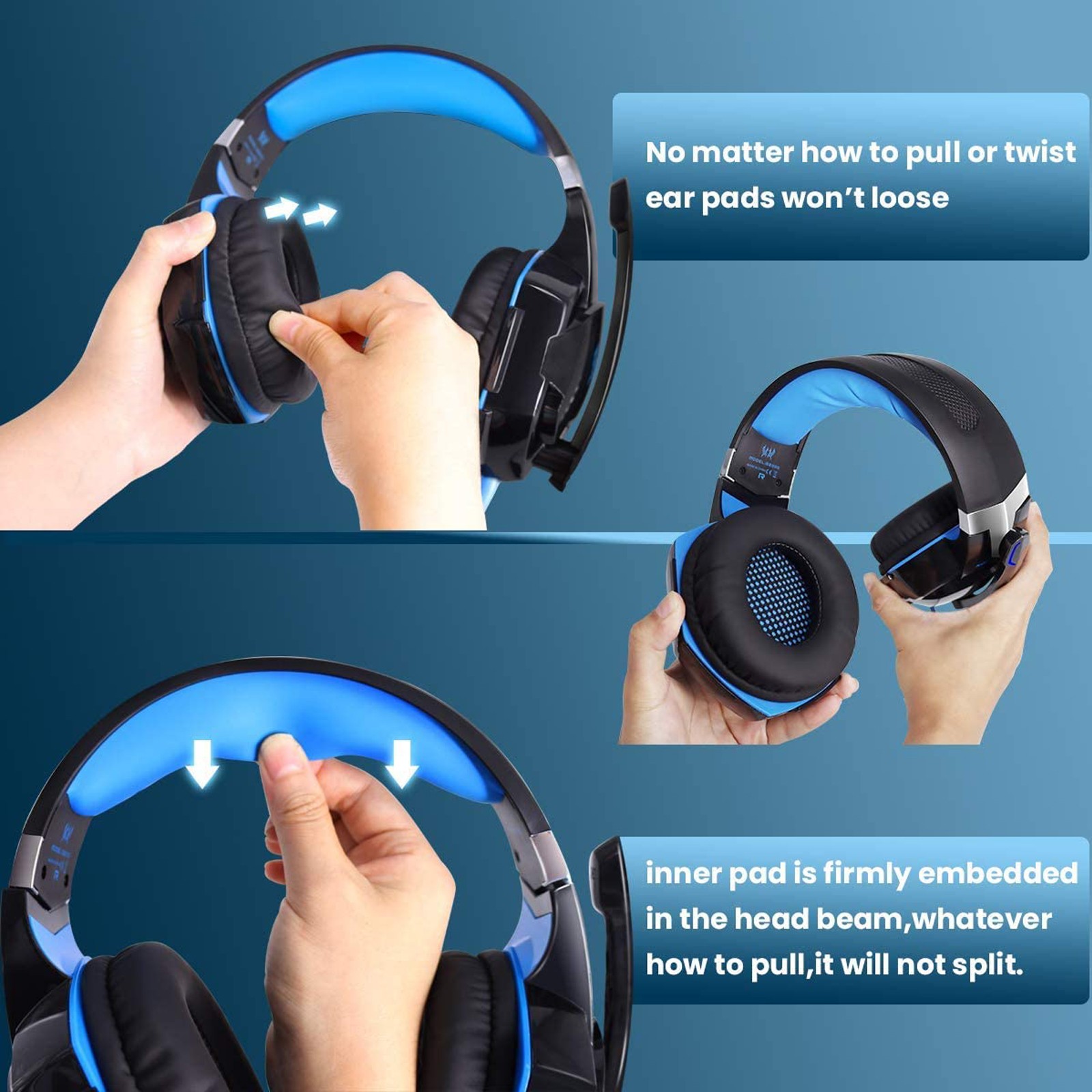 G2000 Gaming Headset Immersive Audio, Noise Cancelling Mic, LED Lights, Soft Memory Earmuffs