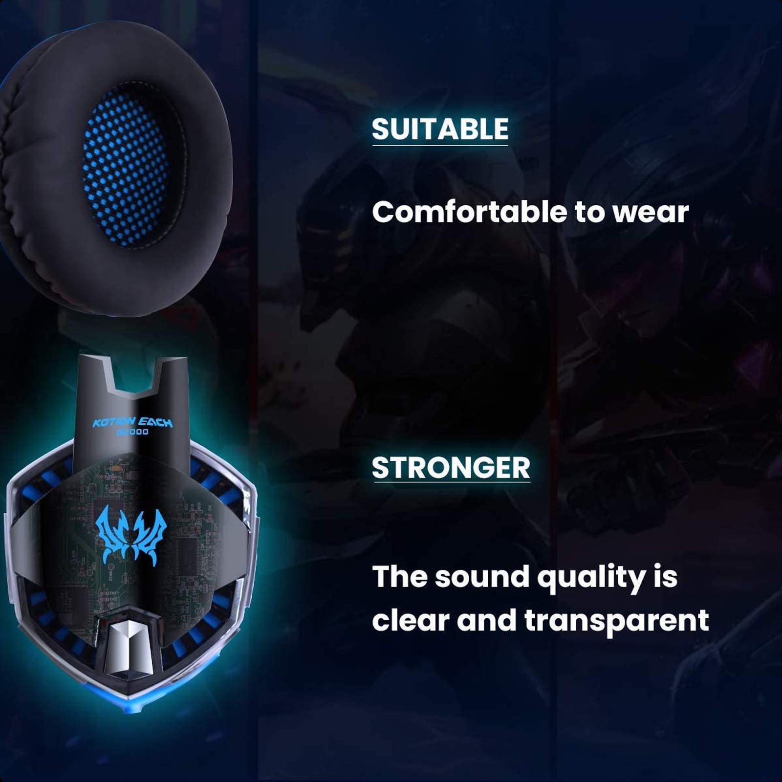 G2000 Gaming Headset Immersive Audio, Noise Cancelling Mic, LED Lights, Soft Memory Earmuffs