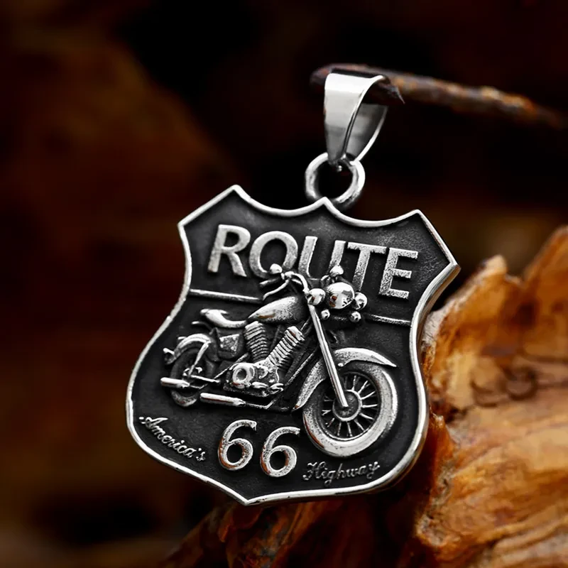 Stainless Steel No 66 Road Plate Retro Titanium Steel Pendant