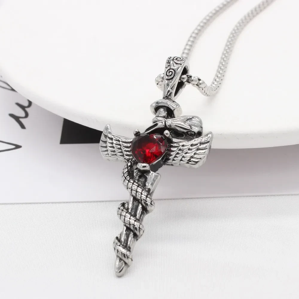 European And American Personalized Vintage Wings Cross Men's Titanium Steel Pendant Necklace