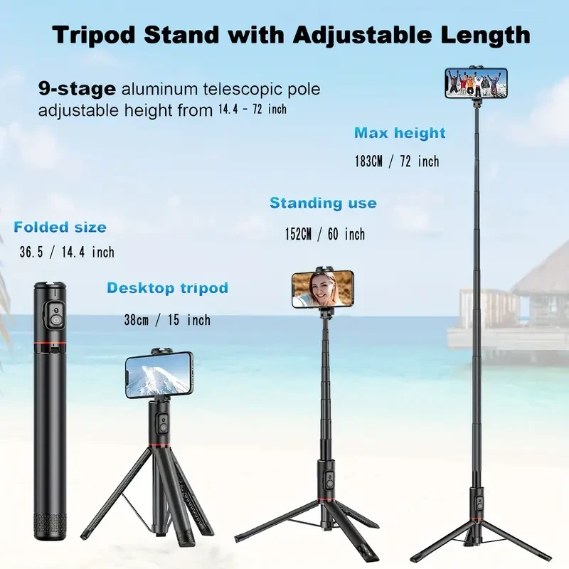 HKXYK 182.88cm Aluminum Alloy Selfie Stick with Tripod