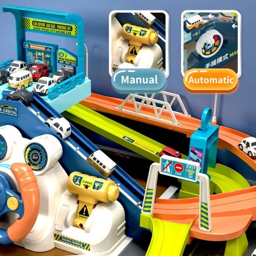 Children's Adventure Steering Wheel Car Building Parking Lot Intelligence Brain Rail Car