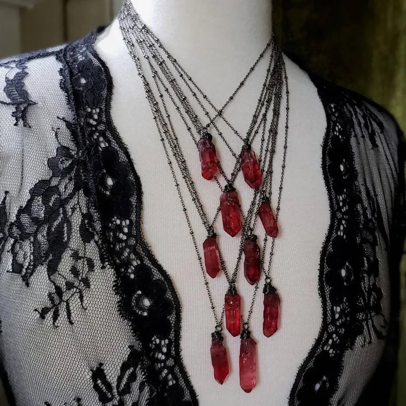 European And American All-matching Necklace Dark Ruby Personality Collar