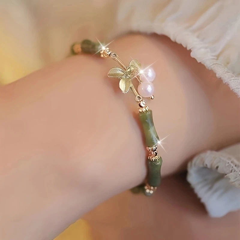 Spring Flowers Peridot Bamboo Bracelet for Women - Light Luxury Niche Ladies Fashion Bracelet