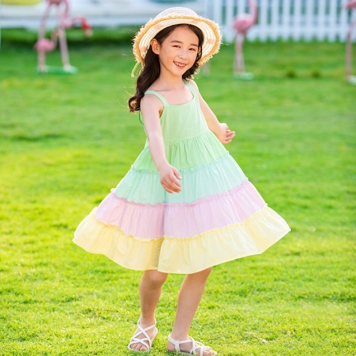 Girls' Rainbow Large Skirt Cotton Dress