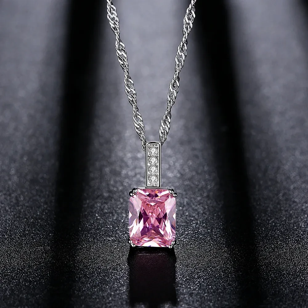 Square Zirconium Micro Inlay Pendant Necklace