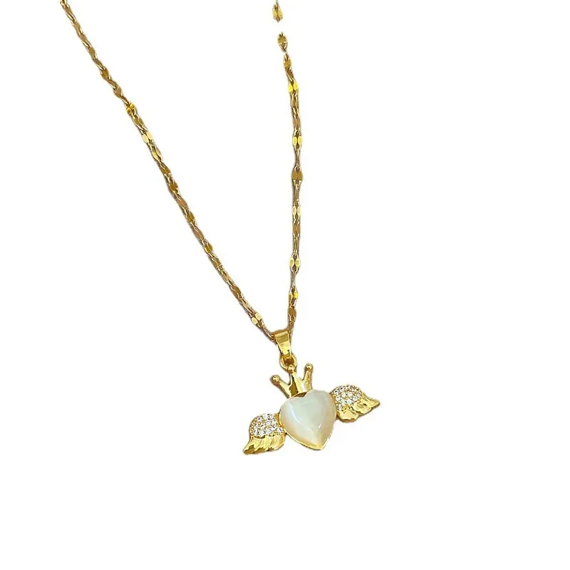 Light Luxury Micro-inlaid Opal Angel Heart Necklace