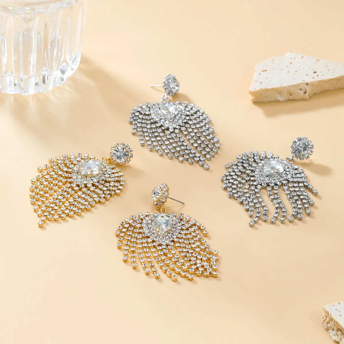 Full Rhinestone Tassel Earrings For Bride